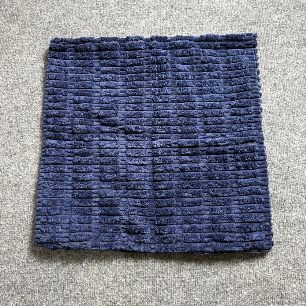 Navy Blue Textured Corduroy Square Cushion Cover Soft Throw Pillow Shell 18x18